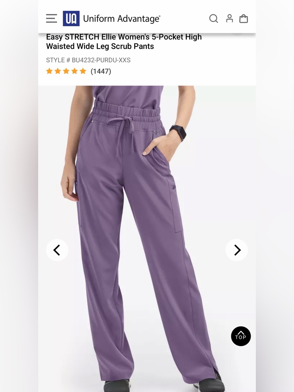 UNIFORM ADVANTAGE EASY STRETCH 
Purple Scrub set
Top: Small
Bottom: Medium